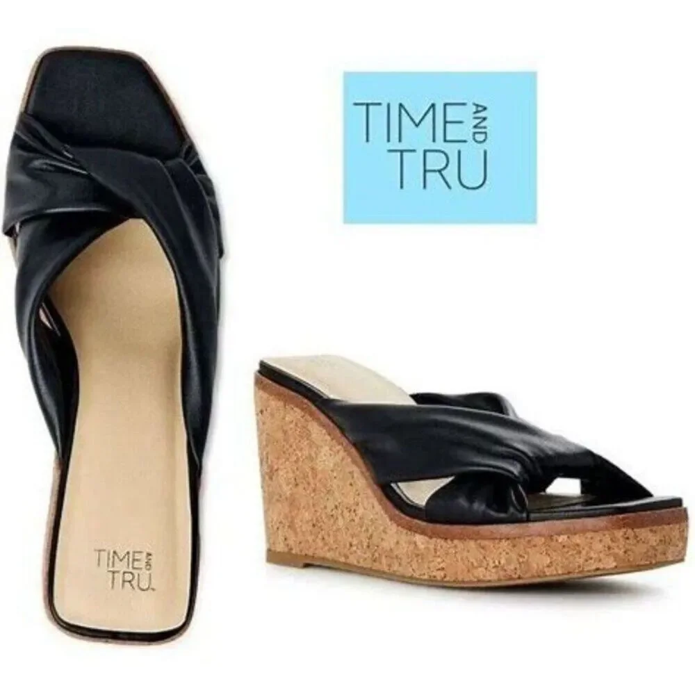 Women's Size: 8 Wedge High Heel Sandals Black . Time and Tru . New w/ Tags